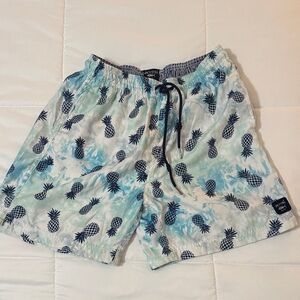 Men's Pineapple Print Swim Trunks - Light Aqua with Navy